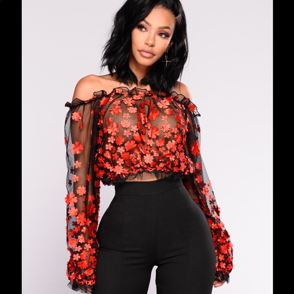 Off shoulder mesh top